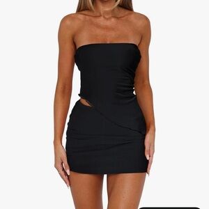 2 piece skirt set asymmetrical strapless tube top & mini skirt